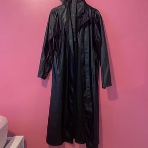 BLACK BELTED LEATHER TRENCH COAT